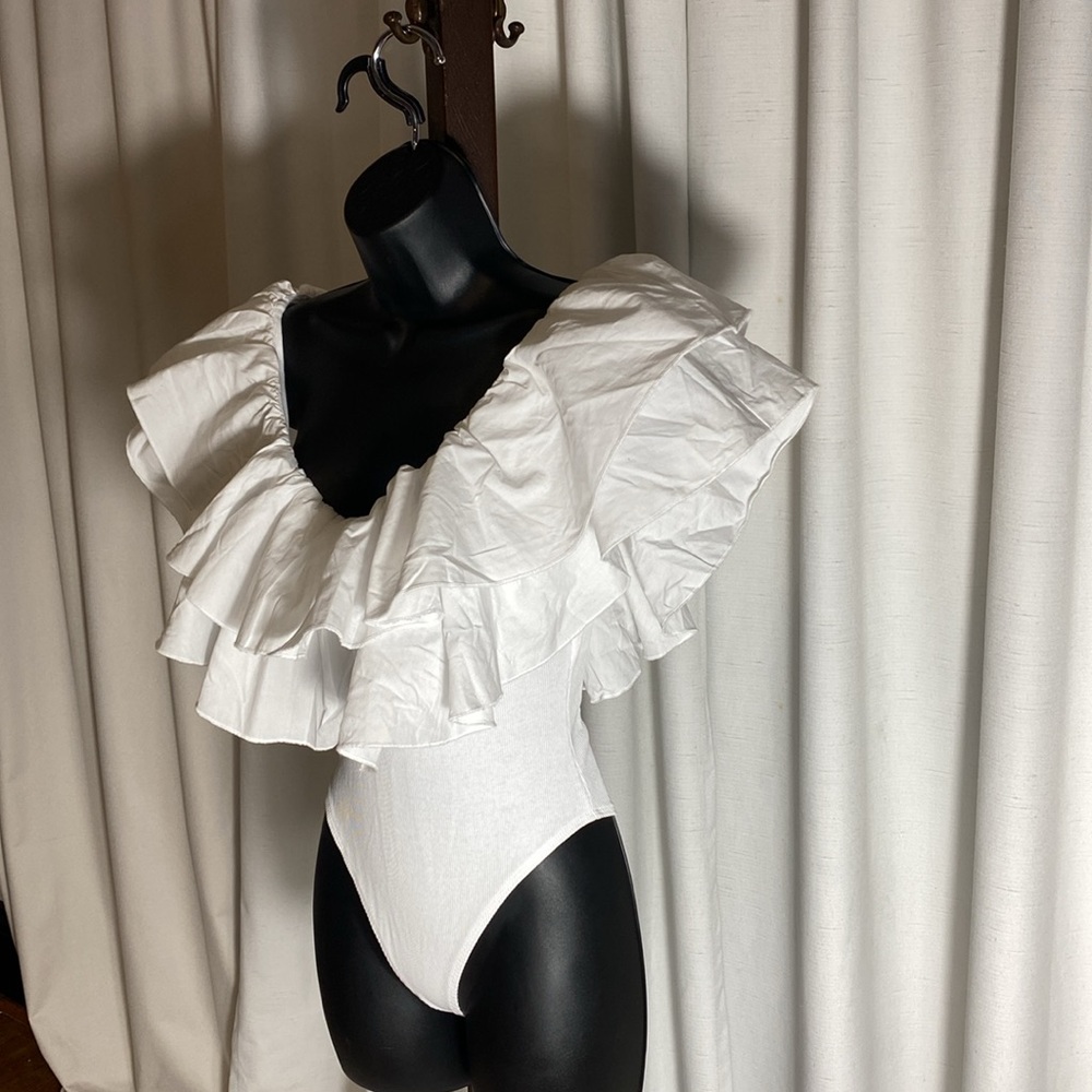 ZARA NEW RUFFLE SLEEVE BODYSUIT RIBBED Size M - Picture 6 of 12